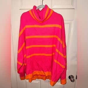 DAVI & DANI Vibrant Pink and Orange Cowl Neck Sweater